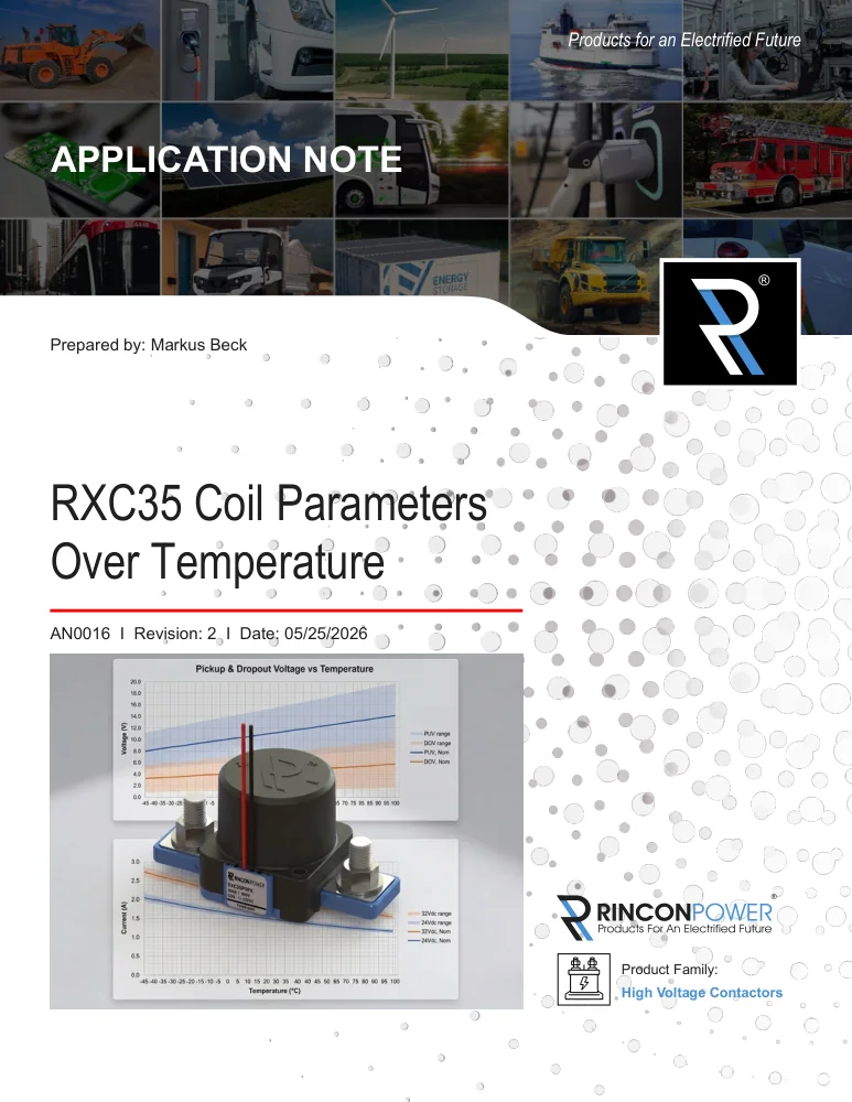 First page of AN0016, RXC35 Coil Parameters Over Temperature