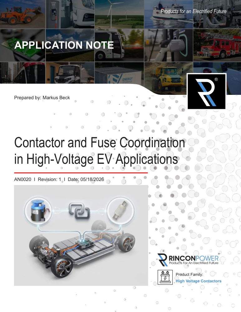First page of AN0020, Contactor and Fuse Coordination in High-Voltage EV Applications